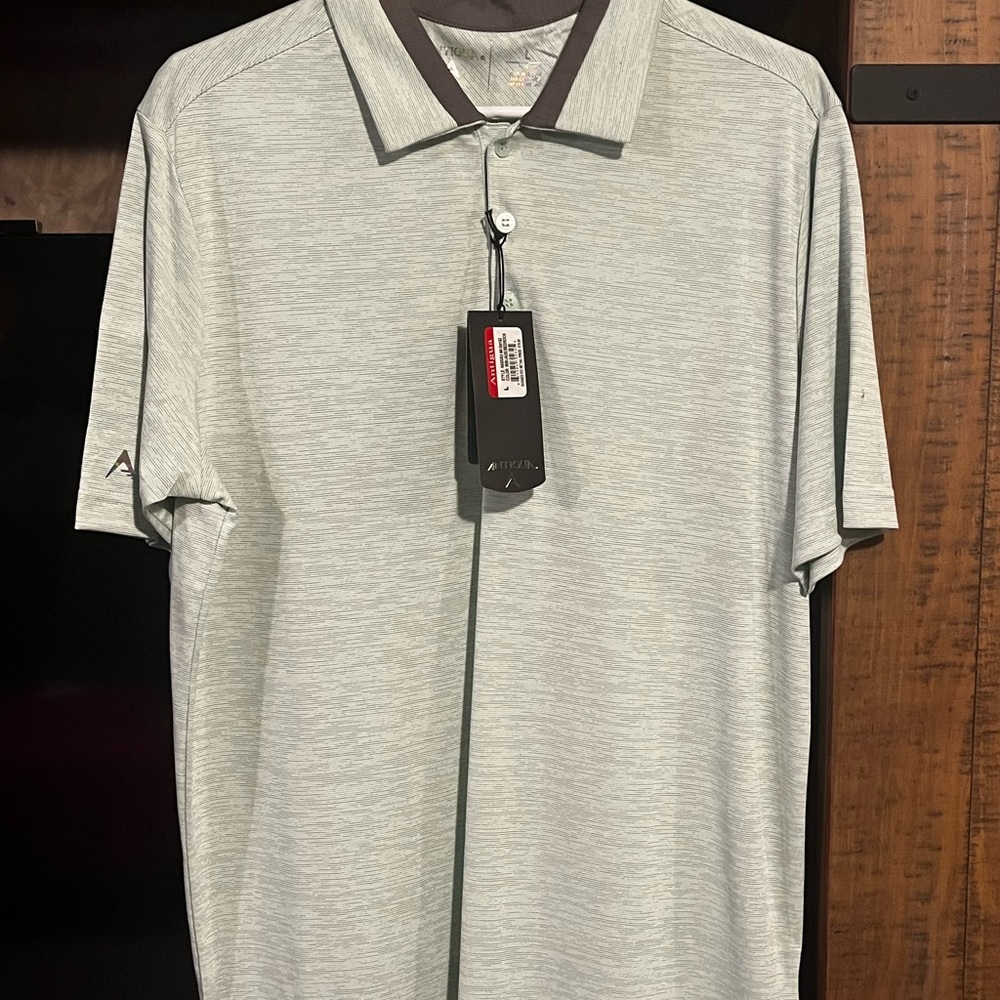 Antigua Men's Heather Mint Polo with Contrast Collar